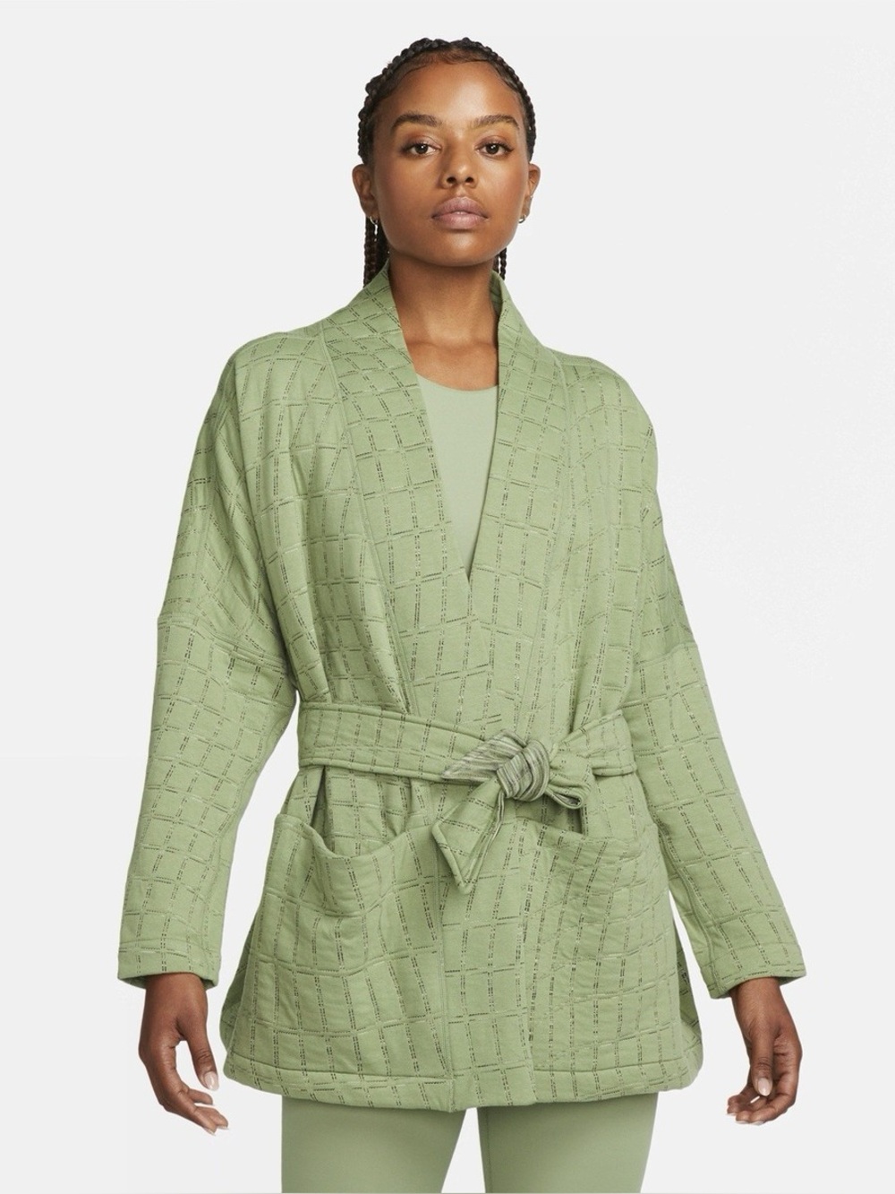 Nike | Women's Yoga Therma-FIT Luxe Jacquard Cardigan | Green | Large